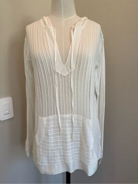 Women's White/Light Cream Semi-Sheer Hooded Knit Pullover